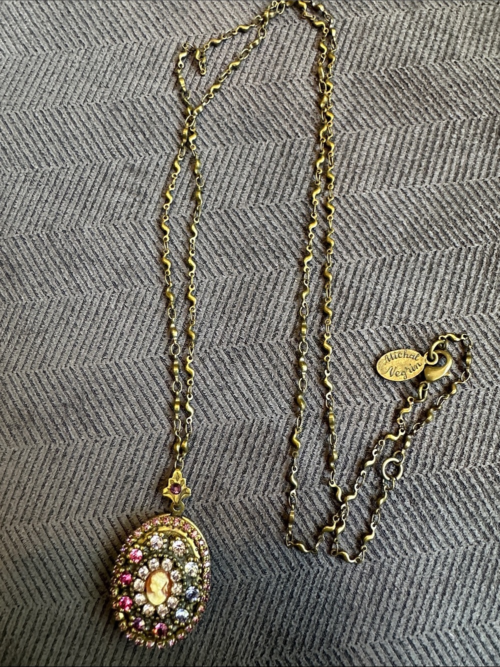 Michal Negrin Gold-Tone Ombré Purple tone genuine Crystal Oval Pendant Necklace